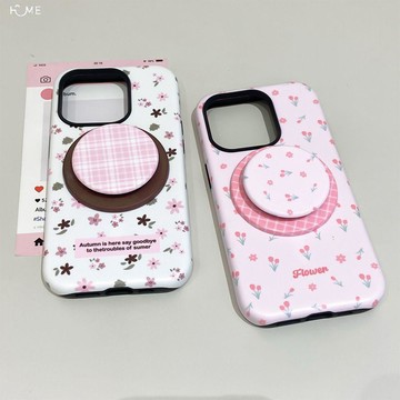 適用蘋果16Pro手機殼磁吸二合一支架iPhone17碎花小清新15保護殼