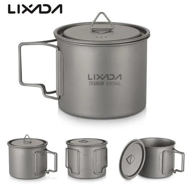 Lixada-超軽量チタンカップ,屋外ピクニック用,折りたたみハンドル付き,300ml 350ml 420ml 550ml 650ml 750ml