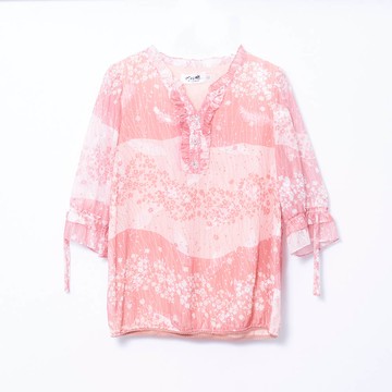 CLL巧玲瓏 漸層感拼接七分袖雪紡上衣 2673320