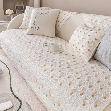 純棉沙發墊雙面刺繡四季通用布藝侘寂風簡約現代皮沙發套罩蓋布巾