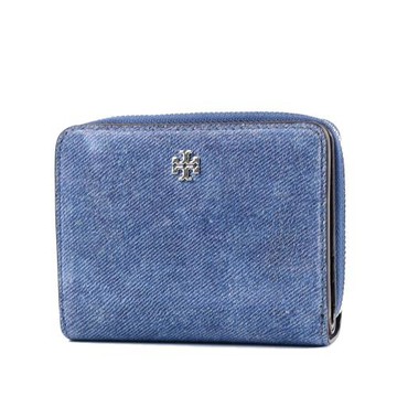 TORY BURCH EMERSON 麂皮絨單寧刷色釦式對開短夾-單寧藍