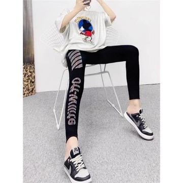 潮牌外穿打底褲女洋氣緊身褲小腳褲時尚字母彈力燙鉆薄款九分褲子