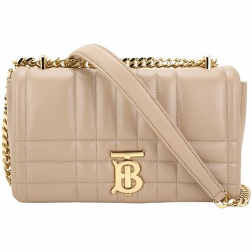 BURBERRY 巴寶莉  Lola 小款 TB 經典logo絎縫羊皮手提/斜背學院包(奶茶棕)