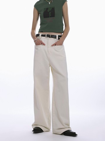 Unvesno (UN) 復古洗水磨毛米糯全棉斜紋料闊腿褲 TR-3199