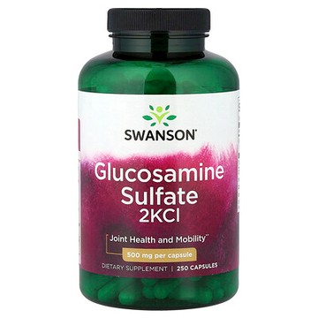 Swanson, 氨基葡萄糖硫酸鹽 2KCI，500 毫克，250 粒膠囊