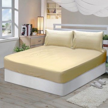 【多利寶寢具】Victoria_萊賽爾簡約素色涼感雙人床包組-淡黃