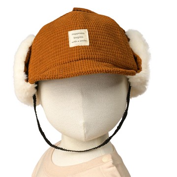 akachan honpo - 飛行帽-燈心絨-咖啡色