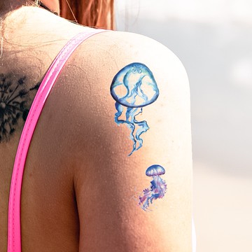 微刺青 彩繪水母👑大邱紋身👑【T08Z】新 小清新 假刺青輕紋身 防水 紋身 刺青 貼紙 T08