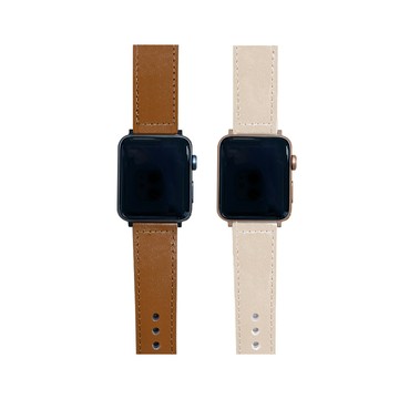 Timo for Apple Watch 42/44/45/49mm 系列手錶通用款 低調質感暗扣皮革錶帶-棕色
