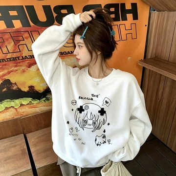 潮流衛衣 100kg可愛大學t 大學T女 加絨加厚大學t 韓國大學t 大尺碼上衣 女生大學t 圓領大學t 秋冬大學t