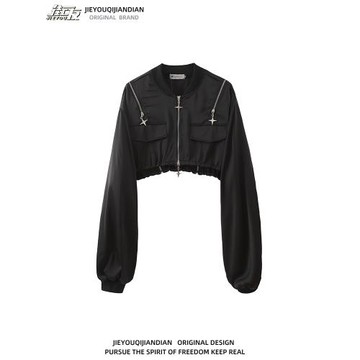 設計感星星拉鏈防曬衣女夏小個子高街vibe顯瘦修身短款防曬薄外套