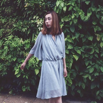 星星雪紡闊身 灰藍色繩子束腰連衣裙 連身裙 洋裝   女裝