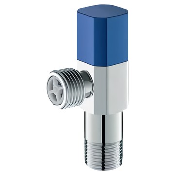 couselect 全銅單開一進二出角閥/冷熱進水開關/止水閥/三角閥 4分通用介面 冷熱外牙 藍色  8.7 x 6 x 4cm  1個