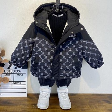 男童秋冬加絨外套2023新款洋氣兒童冬季加厚棉服帥寶寶夾棉派克服