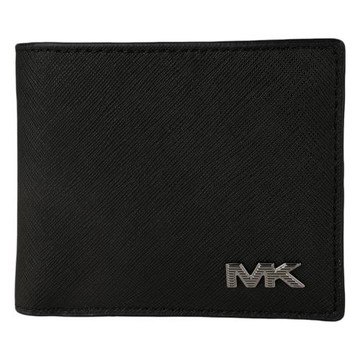 MICHAEL KORS-金屬銀MK 防刮皮革零錢袋短夾(黑)