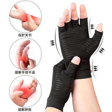 (杰恆)los1030銅纖維壓力防滑半指關節訓練手套銅離子淨味防滑半指護腕