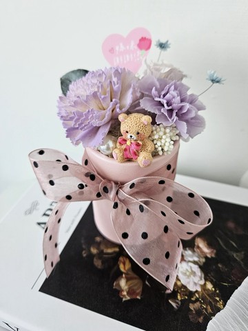 母親節小熊公仔永生康乃馨盆花 母親節花禮