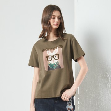 CLL巧玲瓏 童話風戴鏡文青兔上衣(軍綠色) 5263009