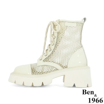 Ben&1966高級頭層牛漆皮流行率性網布短靴-(217062)