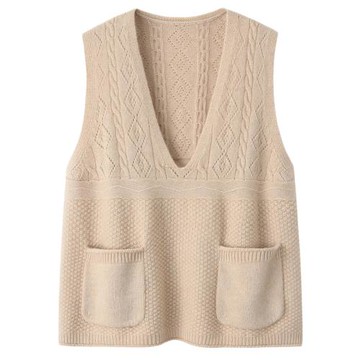 絨喆100山羊絨馬甲背心加厚寬松慵懶風保暖毛坎肩針織毛衣E1243