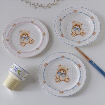 【夢田良品】韓式ins禮物小熊陶瓷餐盤家用菜盤/甜品盤/早餐盤