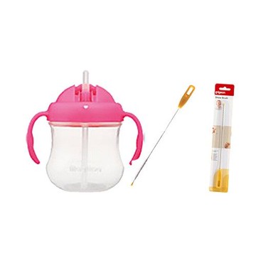 貝親 Pigeon - 防漏學習水杯/莫哭杯-吸管刷特惠組-吸管型 [第三階段-十字孔]-粉紅-200ml[8個月起]-莫哭...