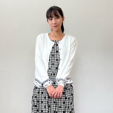 格紋荷葉邊拼接針織外套