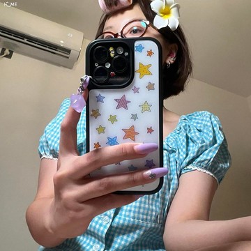 彩繪星星適用蘋果16/17Pro手機殼11iPhone15黑框14滴膠13可愛12新11