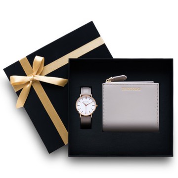 (深藍面熱銷缺貨中，預計2026年2月上旬到貨)[生日禮物]【Theodora's】手錶皮夾禮盒｜Hera 女款短夾灰