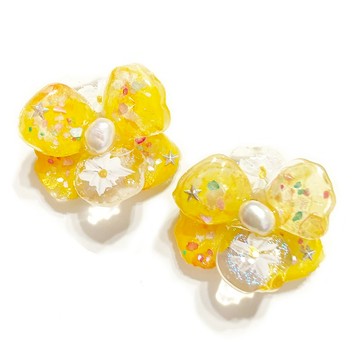 日本樹脂亮麗黃手繪花朵耳環(可改夾)