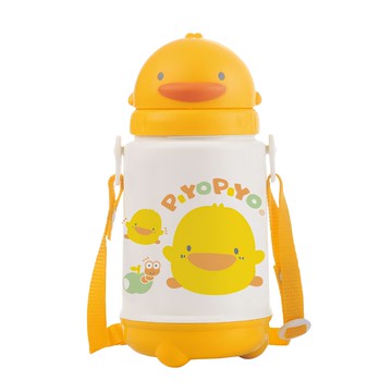 PiYOPiYO 小鴨 保溫保冷滑蓋水壺 滑動式杯蓋 十字型切口吸管 不含雙酚A 高級PP材質 可調式揹帶  黃色  420ml  1個