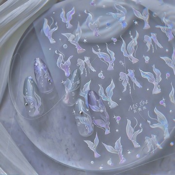 💗台灣出貨💗貝殼光人魚尾美甲指甲貼紙超仙夢幻美人魚尾巴極光蝴蝶結美甲貼紙