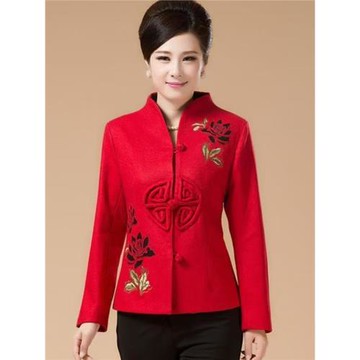 新品女士唐裝秋冬裝繡花長袖上衣女裝中式本命年紅色時尚唐裝棉衣