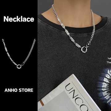 【ANHO】現貨在台/簡約/圓環/黑石/寶石/古巴/拼接/項鍊/鎖骨鍊