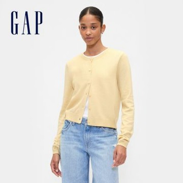 【GAP】女裝|圓領長袖針織外套 CashSoft系列-米黃色(794725)