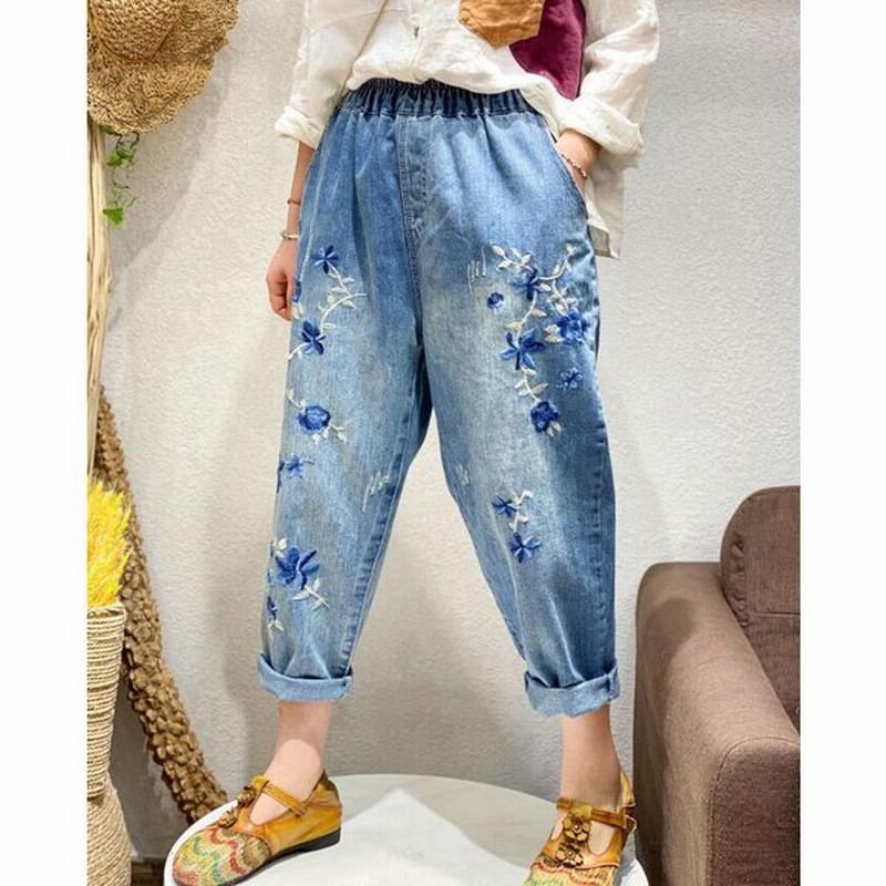 クロップドパンツ デニムパンツ レディースジーンズ 七分丈ジーパン 春7分丈 夏 ロールアップ花柄ボトムス森ガール風 ズボン鳥柄刺繍 ジーンズ全店二点送料無料 通販 Lineポイント最大0 5 Get Lineショッピング