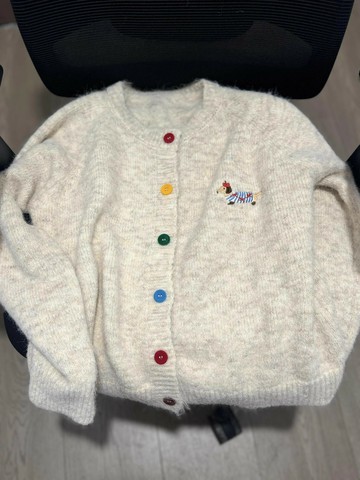 秋冬糖果色扣子毛衣開衫女小狗刺繡軟糯外套甜美百搭美式復古上衣【雲木雜貨】