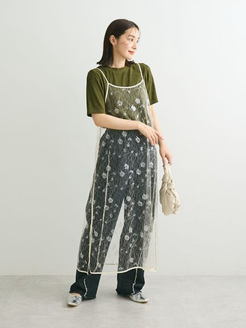 微透薄紗刺繡亮片側開衩吊帶洋裝(6A43L1H0700) - Green Parks