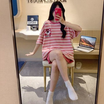 臺灣出貨 免運睡衣女兩件套夏季新款短袖套頭卡通少女大碼家居服套裝女式可外穿0911