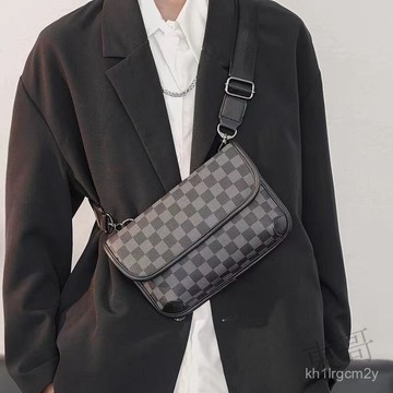 🌹熱賣🌹格子郵差包 男士斜跨包男包  多功能通懃包 胸包單肩斜挎 側背包男 包包多口袋 防水耐磨背包 斜背包男  9QN