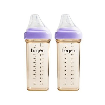 【hegen】  金色奇蹟PPSU多功能方圓型寬口奶瓶 330ml 雙瓶組 - 漾紫/母嬰用品/新生禮/月子中心/月嫂/蒸汽消毒 /紫外線消毒 /沸水消毒/FDA食品接觸認證/不含塑化劑/不含雙酚A/