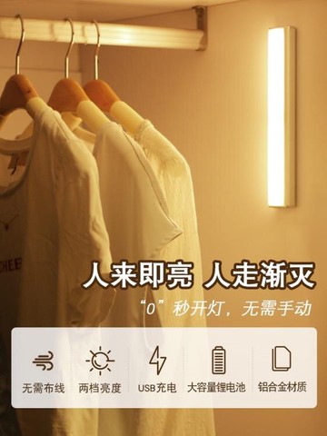小夜燈 智能人體感應燈帶無線led小夜燈家用充電式過道臥室起夜長條衣櫃