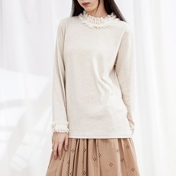 文藝花邊領棉質T恤上衣564584