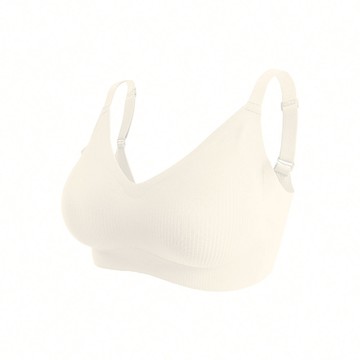 【集中美胸】包覆加強無痕無鋼圈內衣-直條 - M / 奶油白