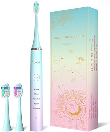 YUNCHI【美國代購】 成人電動牙刷Y7充電式電動聲波牙刷（藍色3個刷頭）