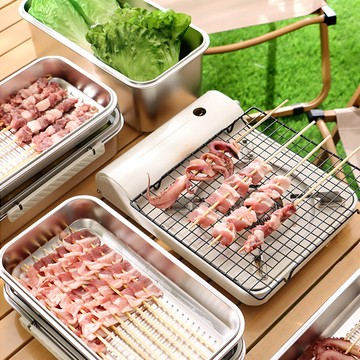 免運/快速出貨 日本304不銹鋼烤串專用保鮮盒帶蓋戶外露營燒烤食材食品級收納盒