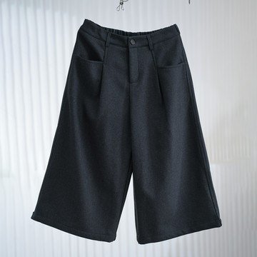 毛呢鬆緊腰寬褲七分褲856362