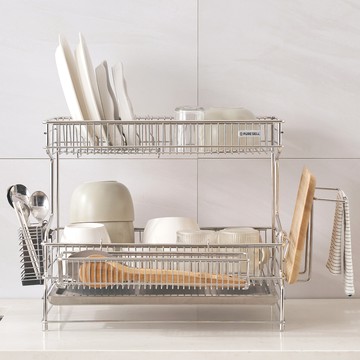 Purecell 可擴展式304全不鏽鋼雙層托盤餐具瀝水架  2層  1個  不鏽鋼