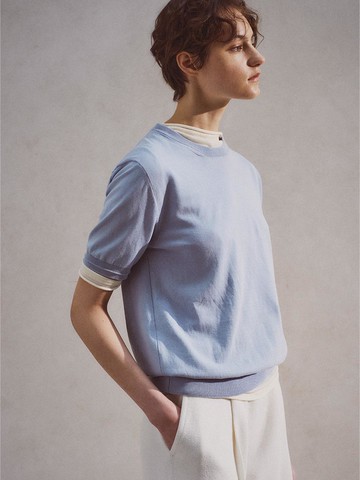 Cotton Dry Essential Round Neck Sweater [Blue]