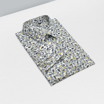 灰黃樹葉白襯衫-灰黃葉影的細膩層次  為白襯衫增添柔和質感